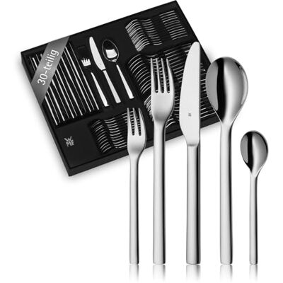 WMF Habitum Edelstahl Besteck Set 6 Personen, Essbesteck Set 30 teilig, Monobloc-Messer, Cromargan Edelstahl poliert, glänzend, spülmaschinenfest WMF Habitum Edelstahl Besteck Set 6 Personen, Essbesteck Set 30 teilig, Monobloc-Messer, Cromargan Edelstahl poliert, glänzend, spülmaschinenfest