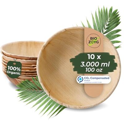 BIOZOYG Palmblatt Geschirr, Schale 10 Stück 3000 ml rund Einweg Suppenteller Salatschale kompostierbar Palmblatt Schale- Einweg Bowl Partygeschirr nachhaltig BIOZOYG Palmblatt Geschirr, Schale 10 Stück 3000 ml rund Einweg Suppenteller Salatschale kompostierbar Palmblatt Schale- Einweg Bowl Partygeschirr nachhaltig