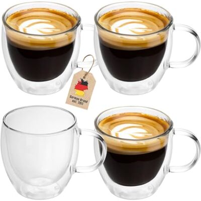 INTIRILIFE 4X Doppelwandige Thermo Gläser Set -100-150ml- Mundgeblasen isoliert für Espresso Cappuccino, Teegläser Kaffeegläser Latte Macchiato Tassen, Schwebeeffekt mit Henkel INTIRILIFE 4X Doppelwandige Thermo Gläser Set -100-150ml- Mundgeblasen isoliert für Espresso Cappuccino, Teegläser Kaffeegläser Latte Macchiato Tassen, Schwebeeffekt mit Henkel