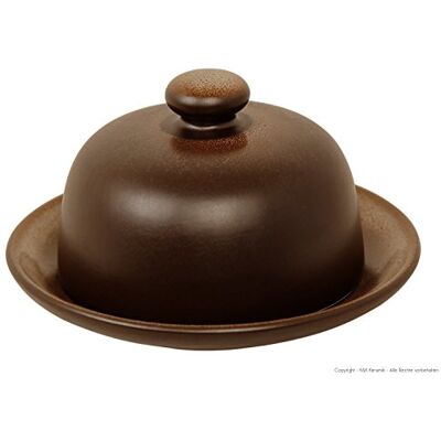 Bunzlauer keramik – Kleine runde Käseglocke Ø10,5 cm mit Teller Ø14,0 cm, Butterdose für Rollbutter, Dekor ZACIECK braun (Bauernkeramik) Bunzlauer keramik – Kleine runde Käseglocke Ø10,5 cm mit Teller Ø14,0 cm, Butterdose für Rollbutter, Dekor ZACIECK braun (Bauernkeramik)