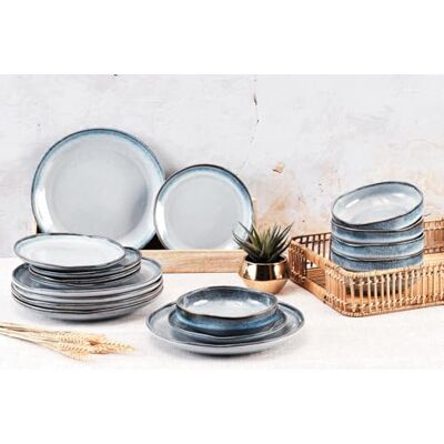 Bjorn Geschirrset GENESIS Les Essentiels – Geschirrset 6 Personen aus glasiertem Steinzeug, Teller-Set und Schalen im handwerklichen Design, Kollektion MER Bjorn Geschirrset GENESIS Les Essentiels – Geschirrset 6 Personen aus glasiertem Steinzeug, Teller-Set und Schalen im handwerklichen Design, Kollektion MER