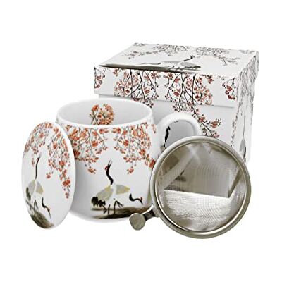 DUO ART GALLERY Fassbecher 430 ml SAKURA & CRANES mit Teesieb, New Bone China Porzellan DUO ART GALLERY Fassbecher 430 ml SAKURA & CRANES mit Teesieb, New Bone China Porzellan