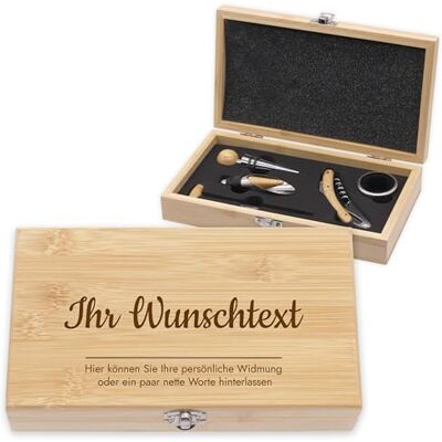 LAUBLUST Weinöffner Set Personalisiert 5er Weinzubehörset als Sommelier Set Wunschtext Wein Zubehör mit Geschenkbox aus Holz Personalisierte Geschenke für Männer mit Korkenzieher & Thermometer LAUBLUST Weinöffner Set Personalisiert 5er Weinzubehörset als Sommelier Set Wunschtext Wein Zubehör mit Geschenkbox aus Holz Personalisierte Geschenke für Männer mit Korkenzieher & Thermometer