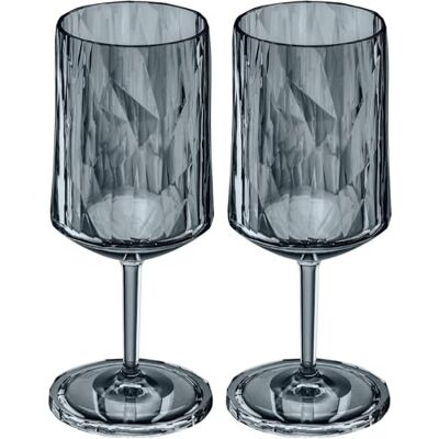 Koziol Superglas Club No. 4, 2 Stück, 300 ml, Wein- & Aperitif-Glas mit Stiel aus kristallklarem Kunststoff, luxuriös, unzerbrechlich, wiederverwendbar, Party, Camping, 2er Set (Transparent Grau) Koziol Superglas Club No. 4, 2 Stück, 300 ml, Wein- & Aperitif-Glas mit Stiel aus kristallklarem Kunststoff, luxuriös, unzerbrechlich, wiederverwendbar, Party, Camping, 2er Set (Transparent Grau)