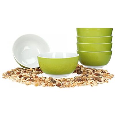 Van Well Vario Müslischalen-Set 6-teilig Schalen-Service für 6 Personen tiefe Suppen-Schüssel 14cm Porzellan-Set innen weiß & außen Grün Salat-Schüssel mikrowellengeeignet Van Well Vario Müslischalen-Set 6-teilig Schalen-Service für 6 Personen tiefe Suppen-Schüssel 14cm Porzellan-Set innen weiß & außen Grün Salat-Schüssel mikrowellengeeignet