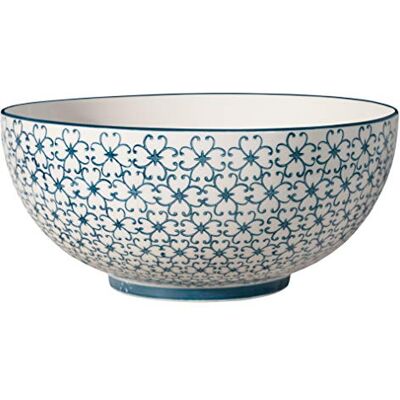 Bloomingville Servier-Schale Kristina Retro Schüssel Vintage Salatschale große ø 23,5 cm, blau, Keramik, fasst ca. 2000 ml Bloomingville Servier-Schale Kristina Retro Schüssel Vintage Salatschale große ø 23,5 cm, blau, Keramik, fasst ca. 2000 ml