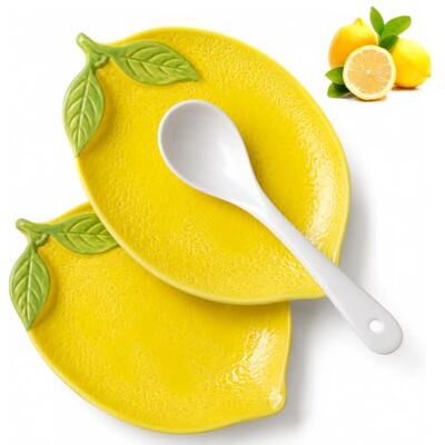 ZhouWei 2 Stück Löffelablage Zitronenform, Leicht zu Reinigen 6 Zoll Zitronenteller Keramik Bunte Löffelablage Blattdekor Hitzebeständig, Zitronen Geschirr für Obstsalate Desserts Snacks ZhouWei 2 Stück Löffelablage Zitronenform, Leicht zu Reinigen 6 Zoll Zitronenteller Keramik Bunte Löffelablage Blattdekor Hitzebeständig, Zitronen Geschirr für Obstsalate Desserts Snacks