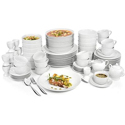 Sänger New Port Geschirrset für 12 Personen, 86-teilig aus weißem Porzellan Komplettes Kombiservice mit Teller Set, Kaffeetassen, Eierbechern, Milchkännchen und Zuckerdose – ideal für Alltag und Gäste Sänger New Port Geschirrset für 12 Personen, 86-teilig aus weißem Porzellan Komplettes Kombiservice mit Teller Set, Kaffeetassen, Eierbechern, Milchkännchen und Zuckerdose – ideal für Alltag und Gäste