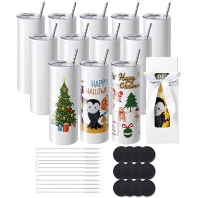 VEVOR 12er-Pack Gerade Sublimationsbecher, 591,5 ml Blanko-Becher, Edelstahl-Doppelwandbecher mit Strohhalm, Deckel, Bürste, Boden, Schrumpffolie, Geschenkbox, für Wärmepresse und Wärmeübertragung VEVOR 12er-Pack Gerade Sublimationsbecher, 591,5 ml Blanko-Becher, Edelstahl-Doppelwandbecher mit Strohhalm, Deckel, Bürste, Boden, Schrumpffolie, Geschenkbox, für Wärmepresse und Wärmeübertragung