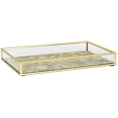 DRW Set mit 2 rechteckigen Tabletts aus Metall und Glas in Gold, 25 x 15 x 3 cm DRW Set mit 2 rechteckigen Tabletts aus Metall und Glas in Gold, 25 x 15 x 3 cm