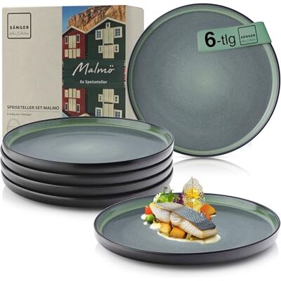 Sänger Malmö Teller Set 6 Personen, Steingut Geschirr Set 6 teilig, Speiseteller Essteller Dinner Set kratzfest, Plates Set spülmaschinenfest, Speise Teller grün mit schwarzem Rand VALUE COLLECTION Sänger Malmö Teller Set 6 Personen, Steingut Geschirr Set 6 teilig, Speiseteller Essteller Dinner Set kratzfest, Plates Set spülmaschinenfest, Speise Teller grün mit schwarzem Rand VALUE COLLECTION