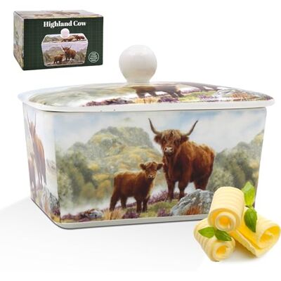 The Leonardo Collection Macneil Studios Butterdose Highland Cow Dekorativer Porzellan-Butterbehälter mit Deckel Landhausstil handillustriertes Hochlandrinder-Design The Leonardo Collection Macneil Studios Butterdose Highland Cow Dekorativer Porzellan-Butterbehälter mit Deckel Landhausstil handillustriertes Hochlandrinder-Design