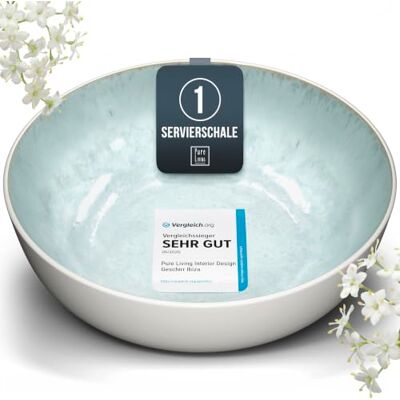 Steingut Servierschüssel Ibiza TESTSIEGER, Traumhafte Mediterrane Salatschüssel, Servierschale Bowl Schüssel Groß, Salatschale Pure Living in Blau-Beige Steingut Servierschüssel Ibiza TESTSIEGER, Traumhafte Mediterrane Salatschüssel, Servierschale Bowl Schüssel Groß, Salatschale Pure Living in Blau-Beige