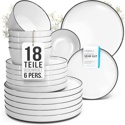 Porzellan Geschirrset 6 Personen Scandi 18 tlg. TESTSIEGER, Traumhaftes skandinavisches Porzellan Geschirr Set, Schüssel- und Teller Set, Tafelservice 6 Personen, Geschirrsets Pure Living in weiß Porzellan Geschirrset 6 Personen Scandi 18 tlg. TESTSIEGER, Traumhaftes skandinavisches Porzellan Geschirr Set, Schüssel- und Teller Set, Tafelservice 6 Personen, Geschirrsets Pure Living in weiß