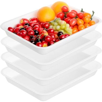 Cozary Servierplatten Rechteckig Rechteckige Teller Set Stapelbar Speiseteller 4er Set für Buffets Sushi Kuchen Knabbereien für Buffets Feiern Picknicks 36.5x26.3x5cm Weiß Cozary Servierplatten Rechteckig Rechteckige Teller Set Stapelbar Speiseteller 4er Set für Buffets Sushi Kuchen Knabbereien für Buffets Feiern Picknicks 36.5x26.3x5cm Weiß