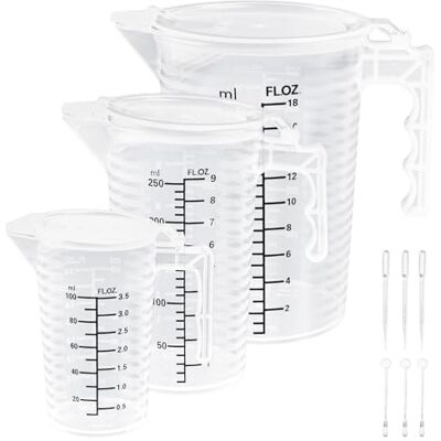 CAREDGO Messbecher Set, 3 Stück Measuring Cups 100ml 250ml 500ml Messbecher kunststoff Feine Skala Dosierbecher mit Griff Meßbecher Hitzebeständig mit Rührstäbe Bürste für Zuhause, Labor CAREDGO Messbecher Set, 3 Stück Measuring Cups 100ml 250ml 500ml Messbecher kunststoff Feine Skala Dosierbecher mit Griff Meßbecher Hitzebeständig mit Rührstäbe Bürste für Zuhause, Labor