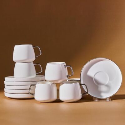 KARACA Saturn Platin Set mit 6 Kaffeetassen 90 ml, Porzellan, fur Kaffee, Teeservice, Espressotassen,Mochatassen Tee, Milch, turkischer Kaffee-Espresso Set-Türkisch Traditionalkaffee Tasse KARACA Saturn Platin Set mit 6 Kaffeetassen 90 ml, Porzellan, fur Kaffee, Teeservice, Espressotassen,Mochatassen Tee, Milch, turkischer Kaffee-Espresso Set-Türkisch Traditionalkaffee Tasse