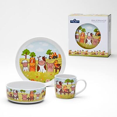 Van Well Kinder-Geschirrset Bauernhof, Porzellan, 3-teilig Spülmaschinenfest, Mikrowellengeeignet Van Well Kinder-Geschirrset Bauernhof, Porzellan, 3-teilig Spülmaschinenfest, Mikrowellengeeignet