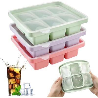 Auauraintt 3 Stück Eiswürfelform, Silikon Eiswürfelbehälter XL Mit Deckel Stapelbar und Spülmaschinenfest,für Cocktails, Whisky, Wein, Obst, Fruchtpüree, Eiscreme, Eistee (3 Farbe(18 Eiswürfel) Auauraintt 3 Stück Eiswürfelform, Silikon Eiswürfelbehälter XL Mit Deckel Stapelbar und Spülmaschinenfest,für Cocktails, Whisky, Wein, Obst, Fruchtpüree, Eiscreme, Eistee (3 Farbe(18 Eiswürfel)