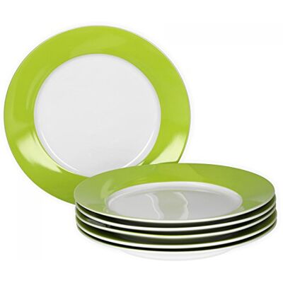 Van Well Vario Frühstücksteller-Set 6-teilig für 6 Personen Kuchen-Teller mit Ø 20cm Porzellan weiß mit Rand in Grün Dessert-Teller mikrowellengeeignet Van Well Vario Frühstücksteller-Set 6-teilig für 6 Personen Kuchen-Teller mit Ø 20cm Porzellan weiß mit Rand in Grün Dessert-Teller mikrowellengeeignet