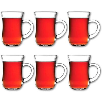 Pasabahce 55411 Keyif Türkische Teegläser mit Henkel, 145ml, Glas, transparent, 6 Stück Pasabahce 55411 Keyif Türkische Teegläser mit Henkel, 145ml, Glas, transparent, 6 Stück
