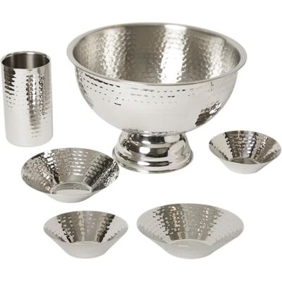 Auranacs ® Servier-Set 6-tlg. aus Edelstahl 2 Kühler (Santorini, Bourgogne) + 4 Schalen 2x Ø 16 cm Capri, 2x Ø 20 cm Milos Spiegelpoliert & Hammerschlag innen/außen Auranacs ® Servier-Set 6-tlg. aus Edelstahl 2 Kühler (Santorini, Bourgogne) + 4 Schalen 2x Ø 16 cm Capri, 2x Ø 20 cm Milos Spiegelpoliert & Hammerschlag innen/außen