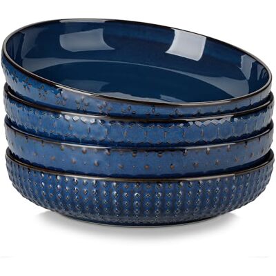 MALACASA LYDIA Pastateller 4er Set, Tiefe Teller 1570ml Steingut Blau 1570ml Groß, Vier Reliefmuster, Tiefe Teller & Bowl Schüssel, Für Pasta, Suppe, Salat, Flaches Design MALACASA LYDIA Pastateller 4er Set, Tiefe Teller 1570ml Steingut Blau 1570ml Groß, Vier Reliefmuster, Tiefe Teller & Bowl Schüssel, Für Pasta, Suppe, Salat, Flaches Design