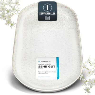 Steingut Servier Teller Groß Ibiza TESTSIEGER, Traumhafte Mediterrane Steingut Servierplatte, Serving Plate Oval, Servierteller Groß Pure Living in Beige Steingut Servier Teller Groß Ibiza TESTSIEGER, Traumhafte Mediterrane Steingut Servierplatte, Serving Plate Oval, Servierteller Groß Pure Living in Beige
