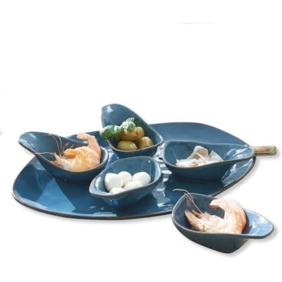 Loberon Servierschälchen 6er Set Biarré, blau Wunderschönes Steinzeug, Stilvolle Speisen-Präsentation, Aufwendige Handarbeit Loberon Servierschälchen 6er Set Biarré, blau Wunderschönes Steinzeug, Stilvolle Speisen-Präsentation, Aufwendige Handarbeit