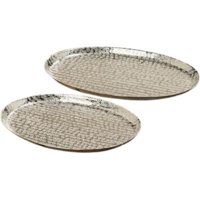 DRW Set mit 2 ovalen Aluminium-Tabletts, silberfarben, 41 x 35 x 3 cm DRW Set mit 2 ovalen Aluminium-Tabletts, silberfarben, 41 x 35 x 3 cm