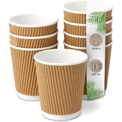 DeinPack 1000 Espressobecher 100ml 4oz doppelwandig braun Riffel-Pappbecher to Go Pappbecher, brauner Kraftkarton, umweltfreundlich, Hitzebarriere, Riffelbecher DeinPack 1000 Espressobecher 100ml 4oz doppelwandig braun Riffel-Pappbecher to Go Pappbecher, brauner Kraftkarton, umweltfreundlich, Hitzebarriere, Riffelbecher