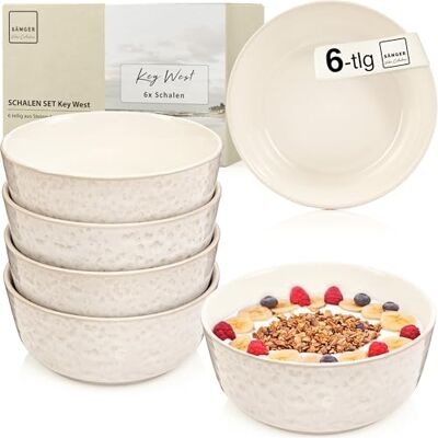Sänger Key West Steingut Müslischalen Bowl Schüssel 6 teilig, Schüssel Set 6 Personen, Schale spülmaschinen- & mikrowellenfest, Schüsseln Creme mit sandiger Maserung 550 ml Sänger Key West Steingut Müslischalen Bowl Schüssel 6 teilig, Schüssel Set 6 Personen, Schale spülmaschinen- & mikrowellenfest, Schüsseln Creme mit sandiger Maserung 550 ml