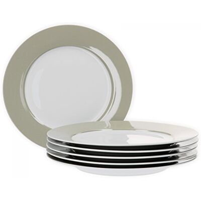 Van Well Vario Speiseteller-Set 6-teilig Tafel-Service für 6 Personen flache Ess-Teller mit Ø 26,5cm Porzellan-Service weiß mit Rand in Beige Teller-Set mikrowellengeeignet Van Well Vario Speiseteller-Set 6-teilig Tafel-Service für 6 Personen flache Ess-Teller mit Ø 26,5cm Porzellan-Service weiß mit Rand in Beige Teller-Set mikrowellengeeignet