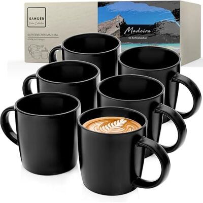 Sänger Madeira Kaffeebecher 6 Personen, Steingut Kaffeetassen Set 6er Set Teetassen Set spülmaschinenfest mikrowellenfest, Coffee Mug multifunktional schwarz matt 350 ml Sänger Madeira Kaffeebecher 6 Personen, Steingut Kaffeetassen Set 6er Set Teetassen Set spülmaschinenfest mikrowellenfest, Coffee Mug multifunktional schwarz matt 350 ml
