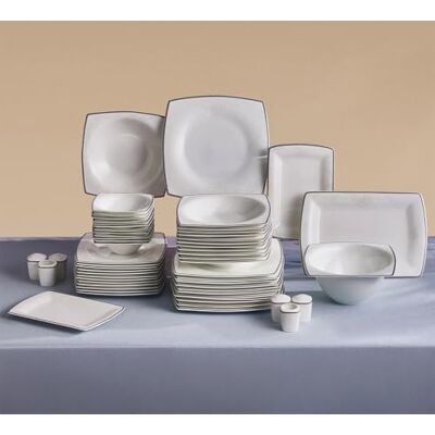 KARACA Neklus Tafelservice 12-Personen, Geschirrset Weiss, 58-tlg Schüssel und Teller Set, Tafelgeschirr aus Fine Pearl, Suppen-, Dessert-, & flachen Tellern Geschirr Set KARACA Neklus Tafelservice 12-Personen, Geschirrset Weiss, 58-tlg Schüssel und Teller Set, Tafelgeschirr aus Fine Pearl, Suppen-, Dessert-, & flachen Tellern Geschirr Set