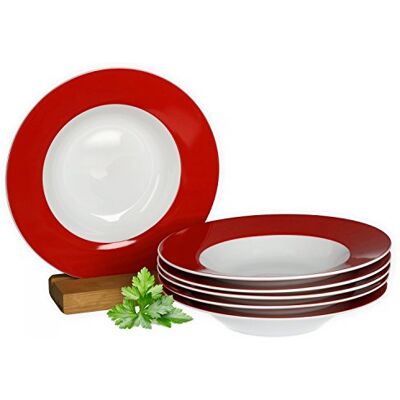 Van Well Vario Suppenteller-Set, 6-teilig, 21,5cm, Weiß mit Rot Porzellan, Tiefe Pasta-Teller, Mikrowellengeeignet, Für 6 Personen Van Well Vario Suppenteller-Set, 6-teilig, 21,5cm, Weiß mit Rot Porzellan, Tiefe Pasta-Teller, Mikrowellengeeignet, Für 6 Personen