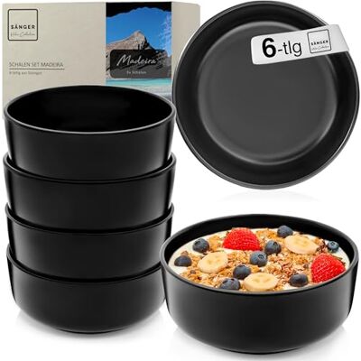 Sänger Madeira Steingut Müslischalen Bowl Schüssel 6 teilig, Schüssel Set 6 Personen, Schale spülmaschinen- mikrowellen- kratzfest, Dessertschalen, Schüsseln schwarz matt 800 ml Sänger Madeira Steingut Müslischalen Bowl Schüssel 6 teilig, Schüssel Set 6 Personen, Schale spülmaschinen- mikrowellen- kratzfest, Dessertschalen, Schüsseln schwarz matt 800 ml