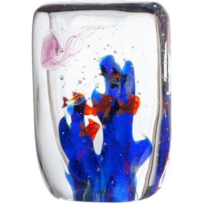 Glas Art Dekoobjekt Riff aus Glas Quader mit Fischmotiv und Quallenmotiv Blau Klar Höhe 20cm x Breite 14cm Glas Art Dekoobjekt Riff aus Glas Quader mit Fischmotiv und Quallenmotiv Blau Klar Höhe 20cm x Breite 14cm