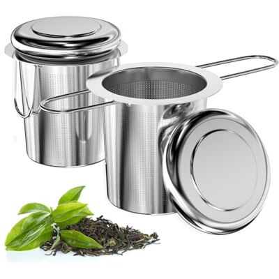 Relota Teesieb, 2 Stück, aus 304 Edelstahl, Teesieb, feines Loch, Universal mit klappbaren Griffen und Deckel, wiederverwendbar, für Teekanne, Tasse, Glas Relota Teesieb, 2 Stück, aus 304 Edelstahl, Teesieb, feines Loch, Universal mit klappbaren Griffen und Deckel, wiederverwendbar, für Teekanne, Tasse, Glas