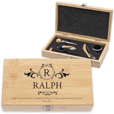 LAUBLUST Weinöffner Set Personalisiert 5er Weinzubehörset als Sommelier Set Monogramm Wein Zubehör mit Geschenkbox aus Holz Personalisierte Geschenke für Männer mit Korkenzieher & Thermometer LAUBLUST Weinöffner Set Personalisiert 5er Weinzubehörset als Sommelier Set Monogramm Wein Zubehör mit Geschenkbox aus Holz Personalisierte Geschenke für Männer mit Korkenzieher & Thermometer