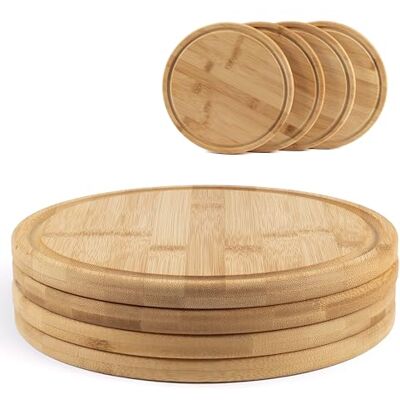 Hanseküche 4er Set Frühstücksbrettchen Bambus Rund Ø 25cm – Nachhaltiges Schneidebrett Set mit Saftrille – Messerschonendes Vesperbrett, Brotzeitbrett & Servierbrett – Robustes Naturdesign Hanseküche 4er Set Frühstücksbrettchen Bambus Rund Ø 25cm – Nachhaltiges Schneidebrett Set mit Saftrille – Messerschonendes Vesperbrett, Brotzeitbrett & Servierbrett – Robustes Naturdesign
