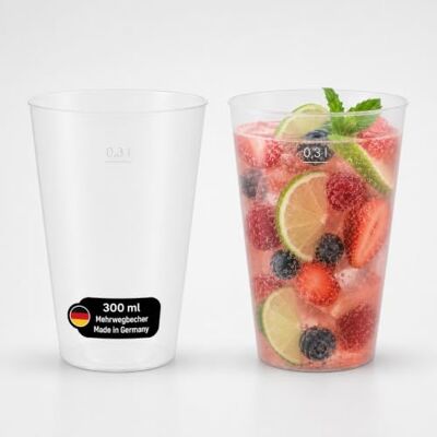 DeinPack 25 Mehrwegbecher 300ml Made in Germany mit Eichstrich transparent 25 Stück, Made in Germany, Mit Eichstrich, Wiederverwendbar, Aus PP DeinPack 25 Mehrwegbecher 300ml Made in Germany mit Eichstrich transparent 25 Stück, Made in Germany, Mit Eichstrich, Wiederverwendbar, Aus PP
