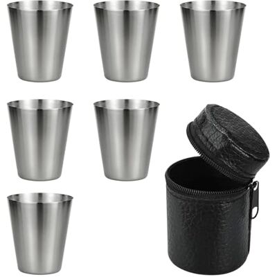 XHNKEG 6 Stück Edelstahl Schnapsbecher, 30ML Edelstahl Becher mit 1 Leder-Tasche Edelstahlbecher Camping Becher Tragbar Metallbecher für Wandern Picknick Outdoor Urlaub XHNKEG 6 Stück Edelstahl Schnapsbecher, 30ML Edelstahl Becher mit 1 Leder-Tasche Edelstahlbecher Camping Becher Tragbar Metallbecher für Wandern Picknick Outdoor Urlaub