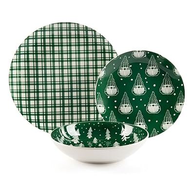 Excelsa Green Winter Porzellanteller-Service, 18-teilig, Grün mit Weihnachtsmotiven, flache Teller 27 cm, Boden 20,5 cm, Obst 20,5 cm Excelsa Green Winter Porzellanteller-Service, 18-teilig, Grün mit Weihnachtsmotiven, flache Teller 27 cm, Boden 20,5 cm, Obst 20,5 cm
