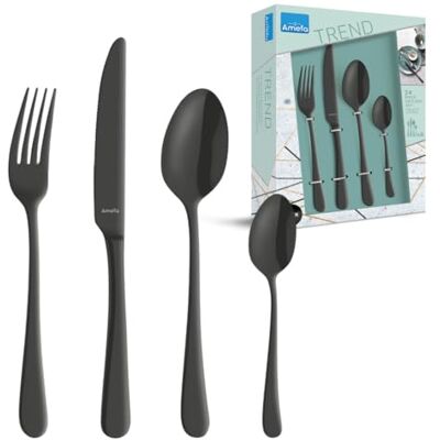 Amefa AUSTIN Besteck Set 4 Personen (schwarz) 16-teilig Besteck Set schwarz aus rostfreiem Edelstahl 18/0 PVD-veredelt schwarzes Besteck mit außergewöhnlichem Look Amefa AUSTIN Besteck Set 4 Personen (schwarz) 16-teilig Besteck Set schwarz aus rostfreiem Edelstahl 18/0 PVD-veredelt schwarzes Besteck mit außergewöhnlichem Look