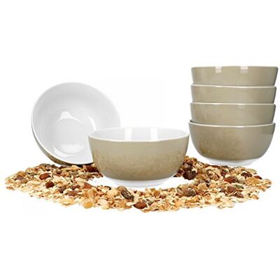 Van Well Vario Müslischalen-Set 6-teilig Schalen-Service für 6 Personen tiefe Suppen-Schüssel 14cm Porzellan-Set innen weiß & außen Beige Salat-Schüssel mikrowellengeeignet Van Well Vario Müslischalen-Set 6-teilig Schalen-Service für 6 Personen tiefe Suppen-Schüssel 14cm Porzellan-Set innen weiß & außen Beige Salat-Schüssel mikrowellengeeignet