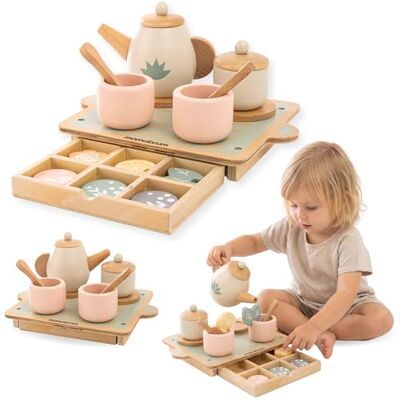 mamabrum Holz Teeset Kinder 18-teilig mit Tablett, Teekanne, Tassen und Zubehör aus Holzwerkstoff, Rollenspiel Spielzeug für Kinder ab 3 Jahren, Unisex mamabrum Holz Teeset Kinder 18-teilig mit Tablett, Teekanne, Tassen und Zubehör aus Holzwerkstoff, Rollenspiel Spielzeug für Kinder ab 3 Jahren, Unisex