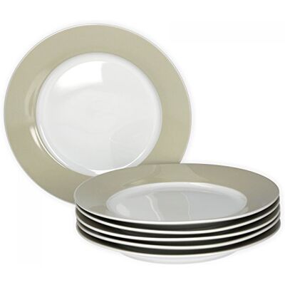 Van Well Vario Frühstücksteller-Set 6-teilig für 6 Personen Porzellan Teller-Service Ø 20cm Mikrowellengeeignet Weiß mit Beigefarbenem Rand Van Well Vario Frühstücksteller-Set 6-teilig für 6 Personen Porzellan Teller-Service Ø 20cm Mikrowellengeeignet Weiß mit Beigefarbenem Rand