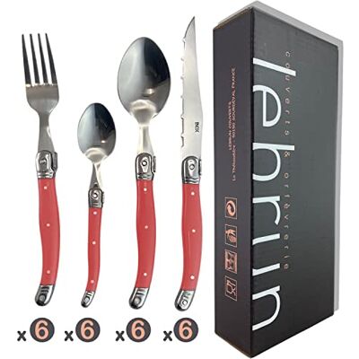 LEBRUN 590052 Laguiole Besteck-Set, Edelstahl, Rot, 24-teilig LEBRUN 590052 Laguiole Besteck-Set, Edelstahl, Rot, 24-teilig