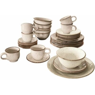Loberon Geschirr 30er Set Murray, beige Herbst, Hochwertiges Steingut, Rustikales Design mit kleinen Unebenheiten, Stilsichere Sprenkel-Optik mit Farbrand Loberon Geschirr 30er Set Murray, beige Herbst, Hochwertiges Steingut, Rustikales Design mit kleinen Unebenheiten, Stilsichere Sprenkel-Optik mit Farbrand